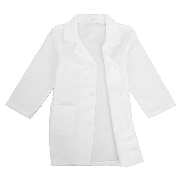 Bata de laboratorio blanca de manga larga para niños y niñas, ideal para experimentos científicos.