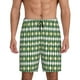 thumbnail image 1 of Balery Light Green Squares Pantalones cortos de pijama de punto de algodón para hombre con cinturilla y bolsillos-Small, 1 of 6