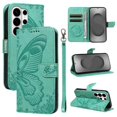 thumbnail image 1 of Wallet Case for Samsung Galaxy S26 Ultra Embossed Butterfly with Strap & Stand Green, 1 of 6