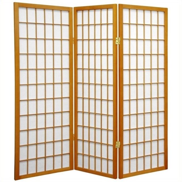 Oriental Furniture Three Panel Window Pane Shoji Screen in Honey