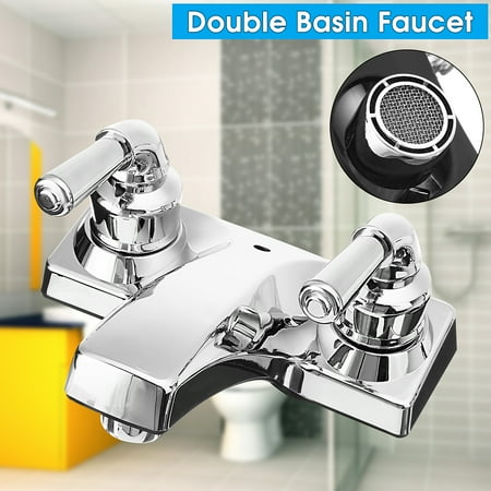 Double Handle Basin Spout Sink Bathroom Faucet 2 Hole Kitchen Cold Hot Mixer