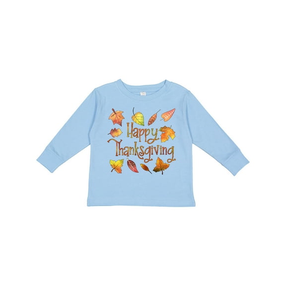 Inktastic Happy Thanksgiving Fall Leaves in Autumn Colors Boys or Girls Long Sleeve Toddler T-Shirt