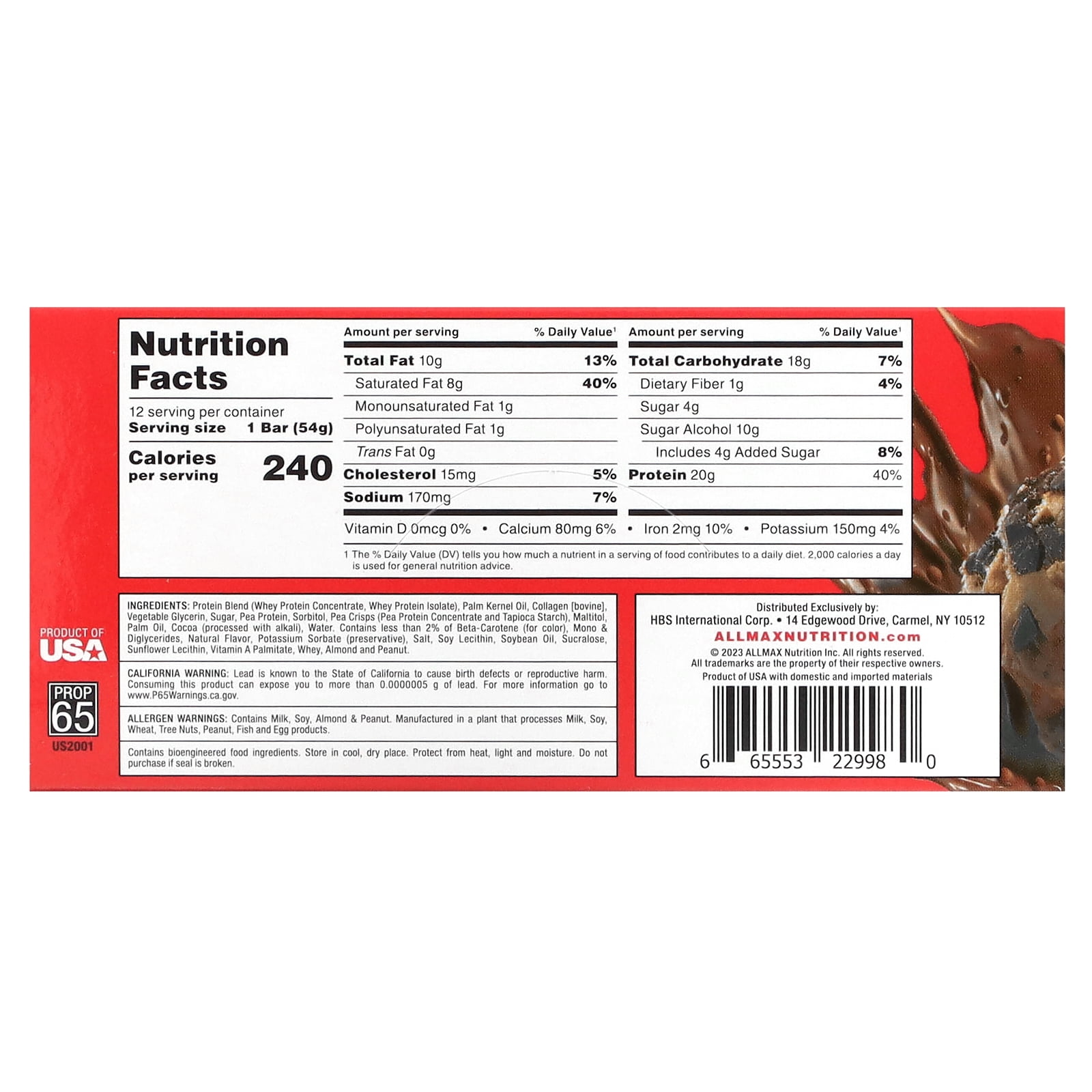 ALLMAX Hexapro™, Protein Bar, Chocolate Chip Cookie Dough, 12 Bars, 1.9 oz (54 g) Each