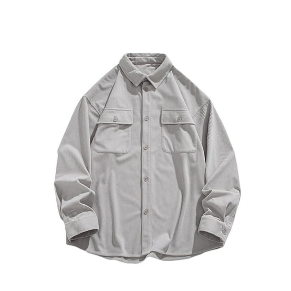 BADHUB Long Sleeve Shirts for Men Corduroy Sweatshirt Button Down Long Sleeve Shirt Casual Solid Color Turn Down Collar Jacket Slim Fit Mens Blouse Tops with Pocket
