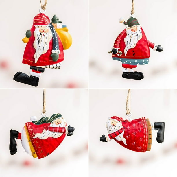 Decoraciones de Navidad para el Colgante de Ángel de Arte de Hierro Retro Del Hogar, Estambula de Cabeza de Madera de 4 Piezas para Decoración de Mesa Del Manto Del Árbol de Vacaciones, Decoraciones D