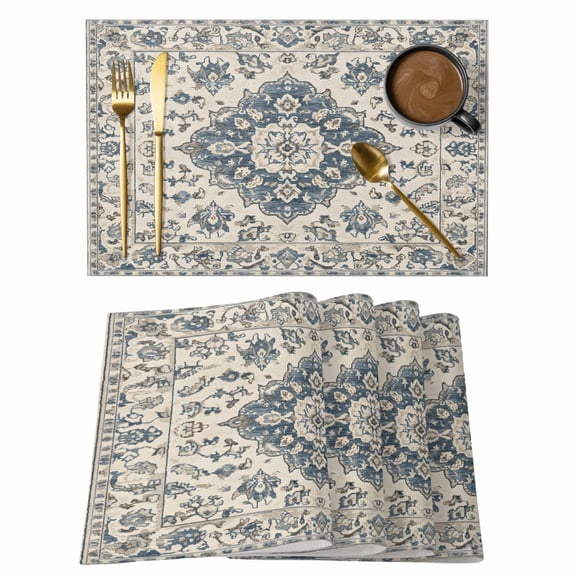 Vintage Placemats Set of 8, Boho Floral Vintage Ethnic Distress Traditional Style Non-Slip Place Mats Washable Table Mats for Kitchen Dining Table Decorations Indoor/Outdoor