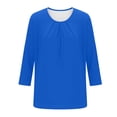 thumbnail image 4 of Staron Spring Summer Women's Casual T-Shirt V Neck 3/4 Sleeve Loose Comfy Basic Top, Blue XXL, 4 of 6