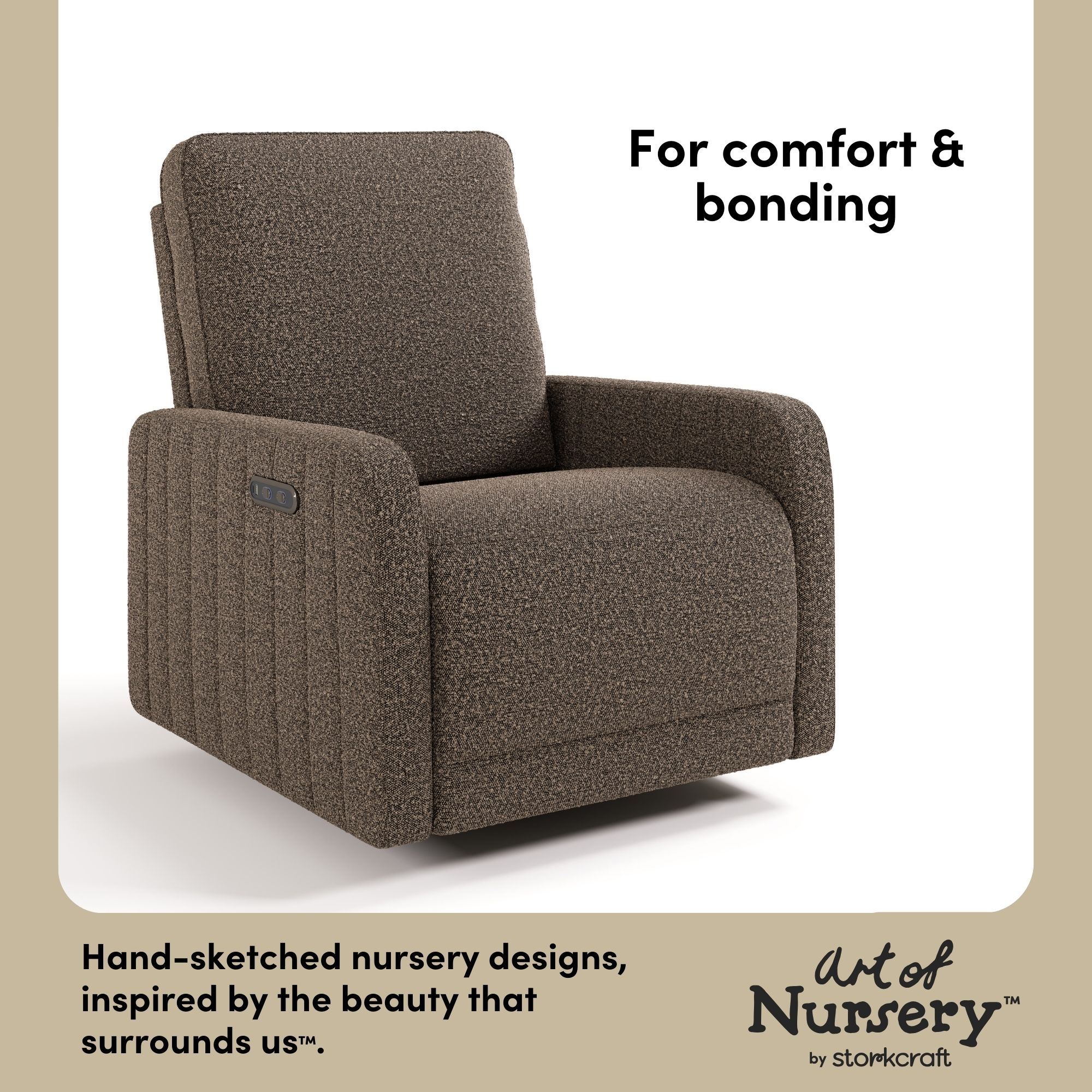 Storkcraft Kyoto Deluxe Extra-Wide Nursery Power Recliner Swivel Glider, Mountain Brown Boucle