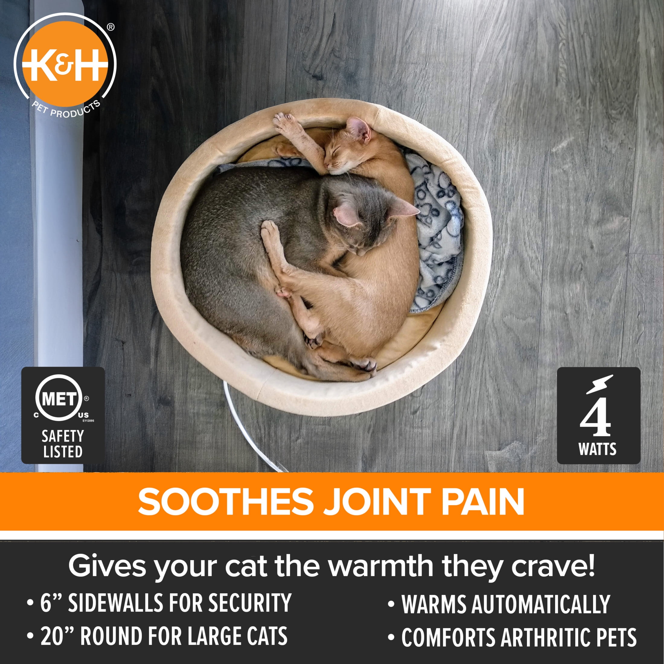 K&H Pet Products Thermo-Kitty Bed Indoor Heated Cat Bed Sage/Tan Large 20 Inches