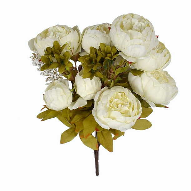 Ramo de flores de peonía artificial Oficina en casa Decoración floral falsa Boda Ramo de flores de seda, blanco Eigraketly HA7181-04B