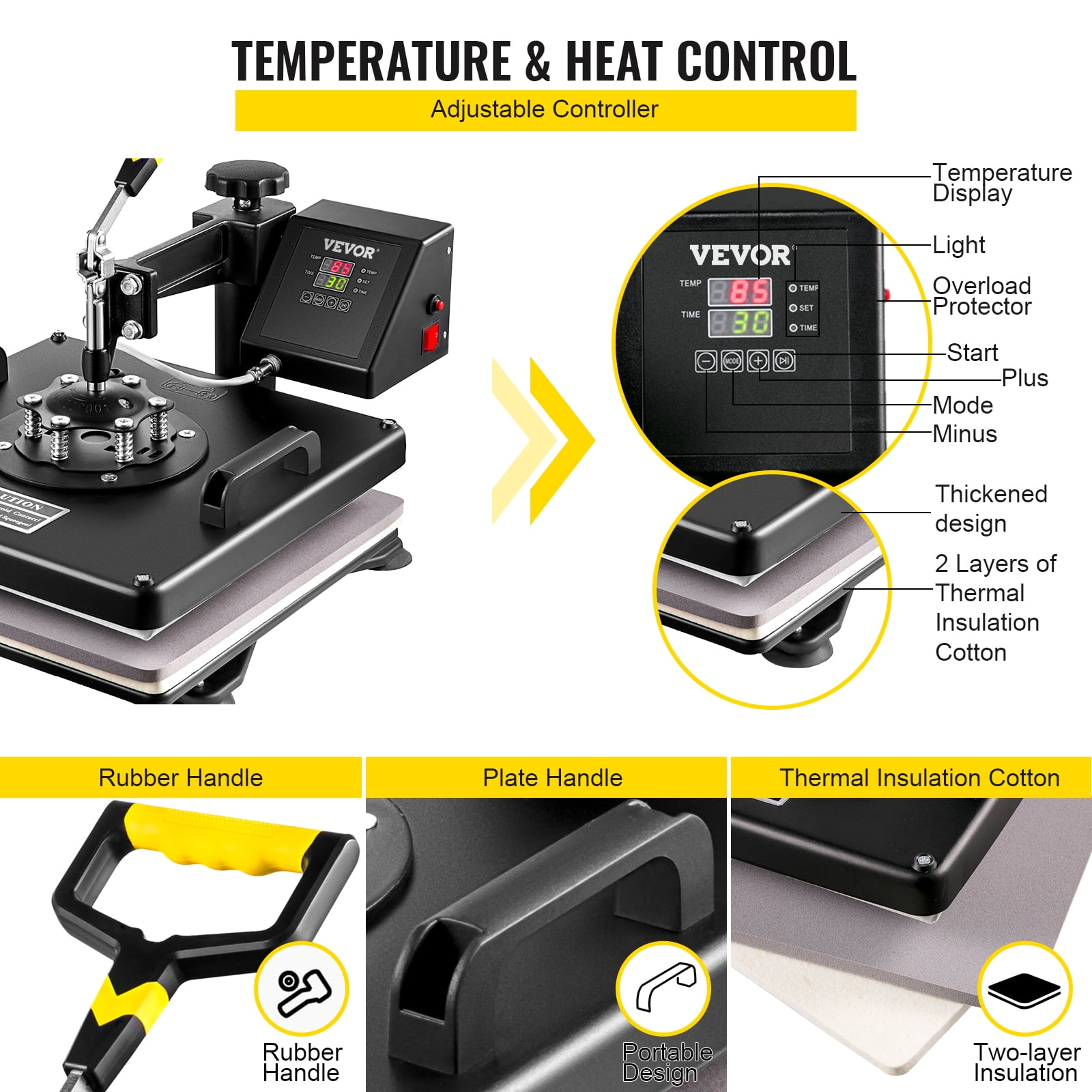 VEVOR Heat Press Machine 15x15inch 8pcs 1050W Combo Digital Multifunctional Sublimation Heat Transfer Machine Dual LED Display