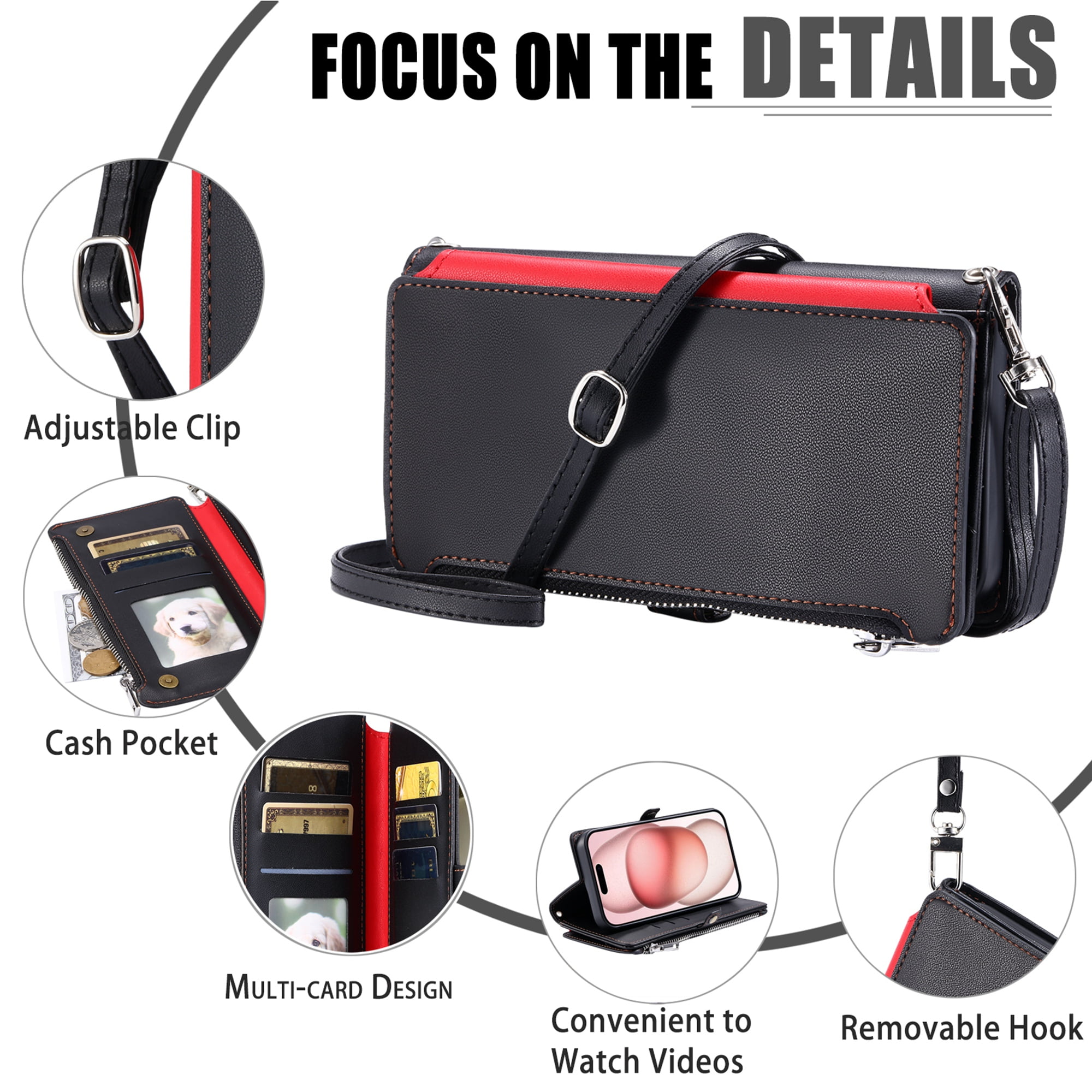 Dteck for Samsung Galaxy S20+ Plus Wallet Case, Crossbody Zipper Purse with Wrist for Women Men, 8-Card Slots Holder PU Leather Kickstand Flip Cover Phone Case,Black