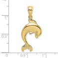 thumbnail image 5 of Diamond2Deal 10K Yellow Gold Polished Dolphin Jumping Charm Pendant for Women (L- 1.03 inch, W- 0.61 inch), 5 of 6
