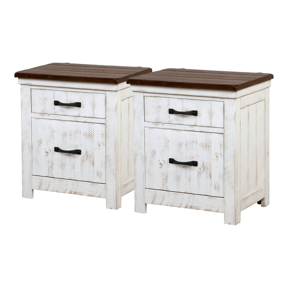 Furniture of America Chala Wood Distressed White 2-Drawer Nightstands (Set of 2)
