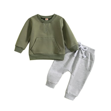

KDFJPTH Toddler Outfits Boys Girls Long Sleeve Solid Shirt Tops And Pants 2Pcs Child Kids Children Clothes Set