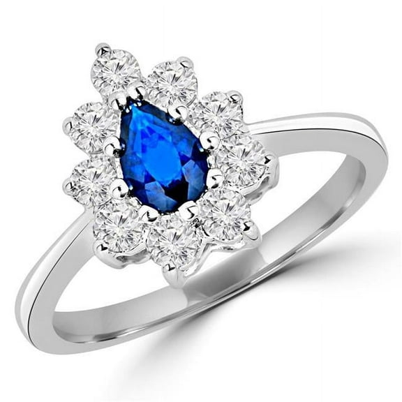 1 CTW Pear Blue Sapphire Halo Cocktail Ring in 14K White Gold - Size 7.5