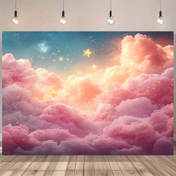Twinkle Twinkle Little Star Backdrop Pastel Clouds Golden Star Baby Shower Photography Background Galaxy Night Sky Newborn Shower Birthday Party Decorations Banner Supplies Photo Booth Props