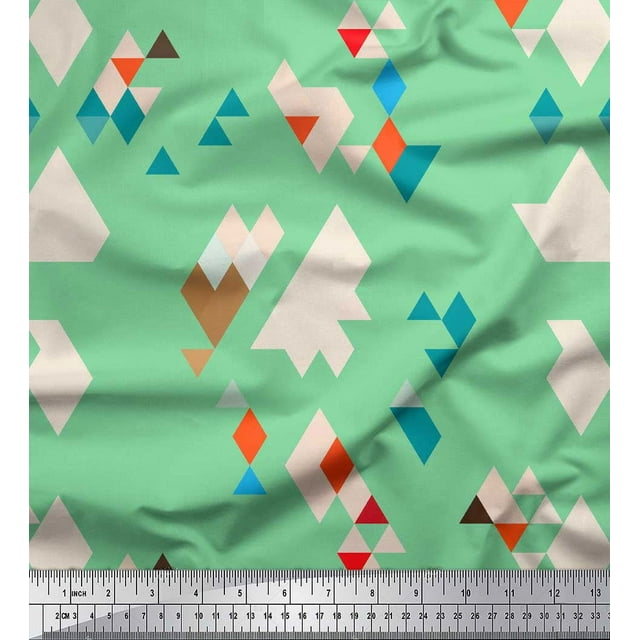 Soimoi Green Poly Georgette Fabric Geometric Abstract Printed Craft Fabric by the Yard 42 Inch Wide
