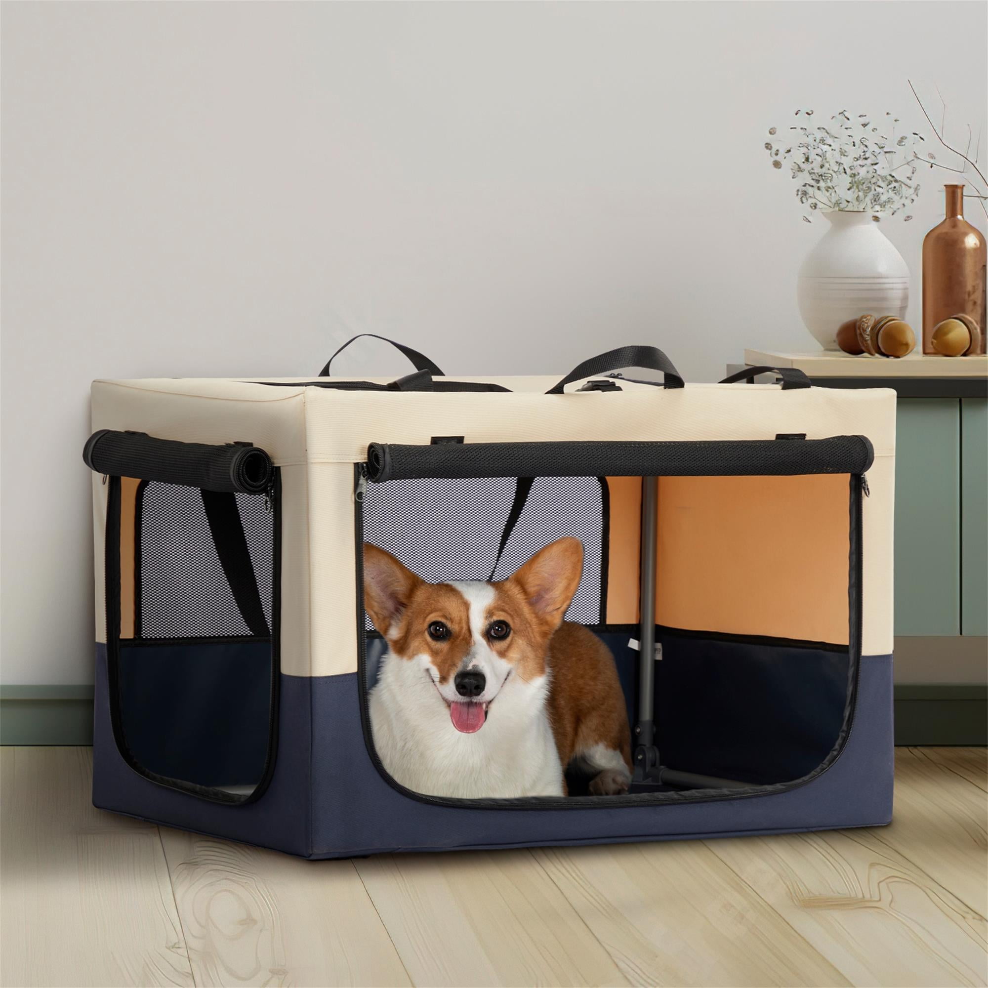 Pefilos 32" Dog Crate for Small Dogs with Tray and Double Door, Wood Dog Cages Furniture, Indoor Kennel, Brown Pefilos 32" Dog Crate for Small Dogs with Tray and Double Door, Wood Dog Cages Furniture, Indoor Kennel, Brown