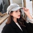 thumbnail image 3 of Womens Woolen Elastic Octagonal Ivy Newsboy Hat Driving Hat Female Sunscreen Hats Painter Tour Cap, 3 of 4