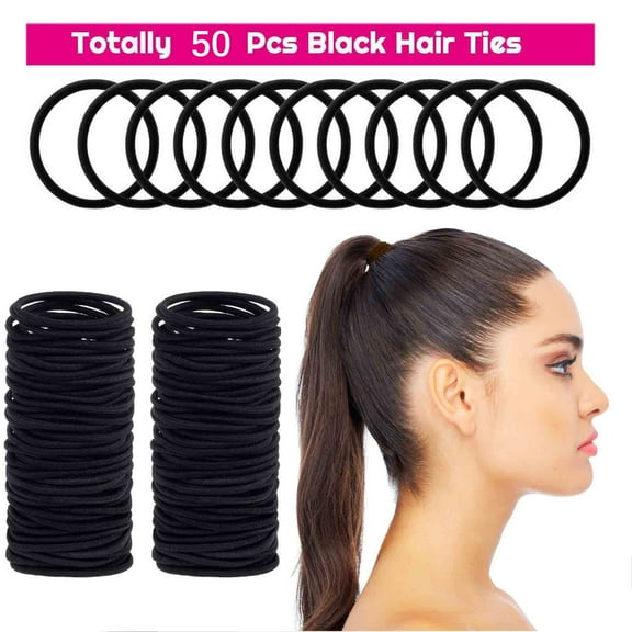 Teissuly 50 PC No-metal Hair Elastics Hair Ties Ponytail Holders Hair Bands,4mm Black Elastics Hair Ties Small Hair Ties