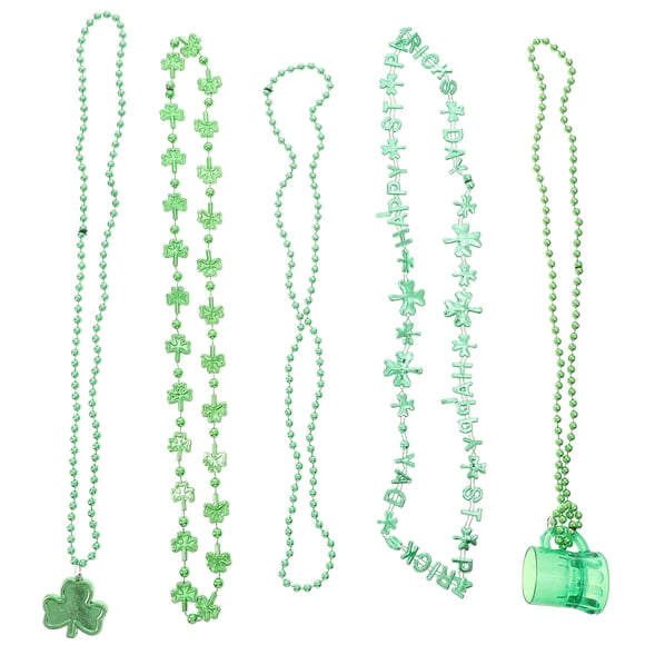 5Pcs St. Patrick's Day Neckalces Green Necklace Shamrock Neck Chains Decors