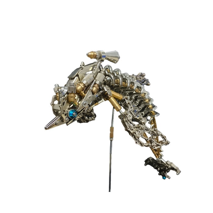3D Metal Puzzle Mechanical Dolphin Model DIY Assembly Kit Steampunk Animal Brain Teaser Creative Handmade Project for Display