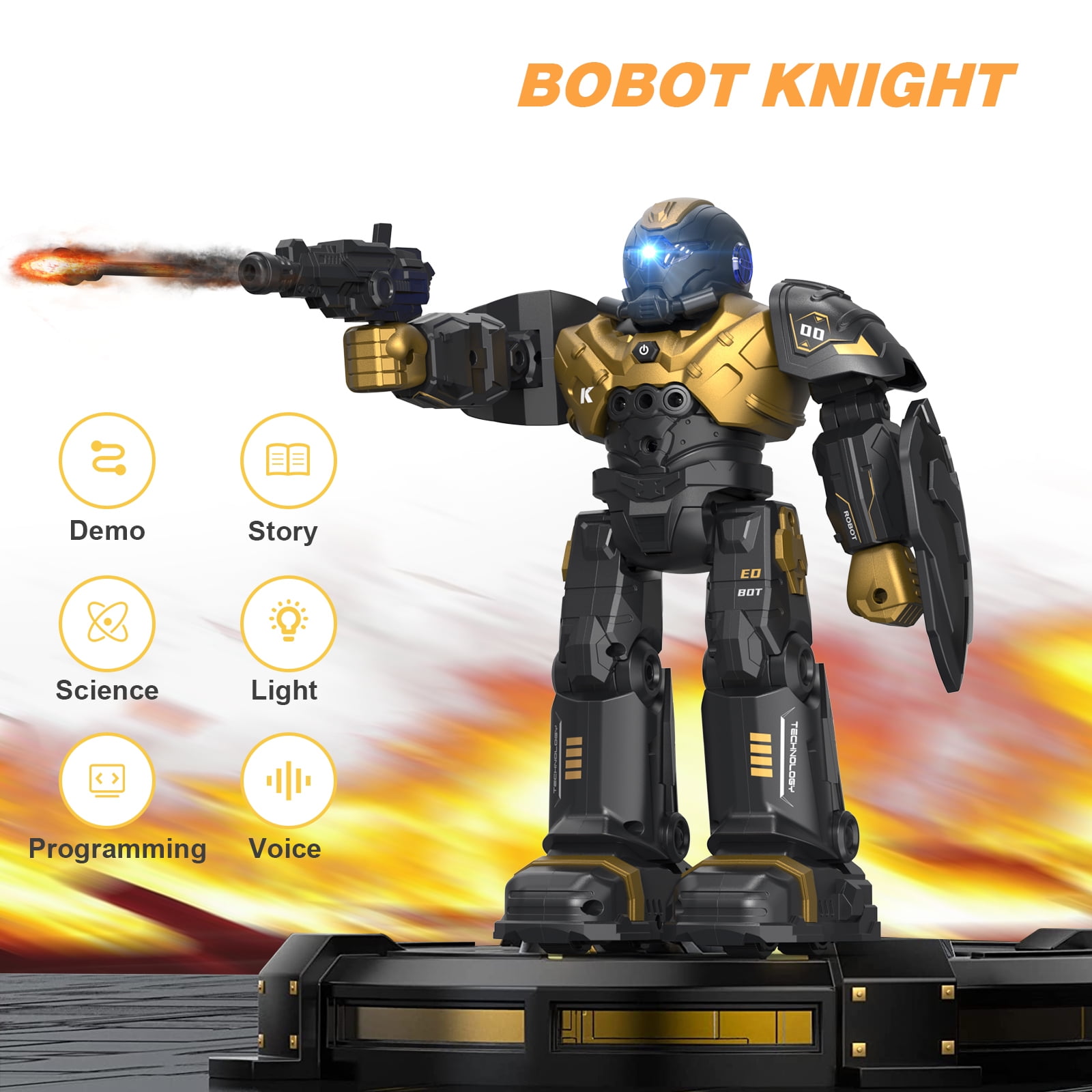 FEBFOXS Kids RC Robot Toy, Smart Robot with Talking, Singing, Dancing, Interactive Touch Sensor, Remote Control Toys for Kids ages 3-10, Gold