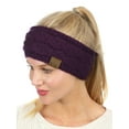 thumbnail image 4 of C.C Soft Stretch Winter Warm Cable Knit Fuzzy Lined Ear Warmer Headband, Dark Purple, 4 of 4