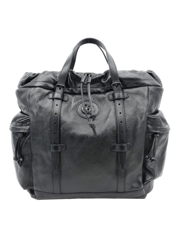 Pre-Owned Gucci Piuma Monochrome Leather Drawstring Bag Black 725664