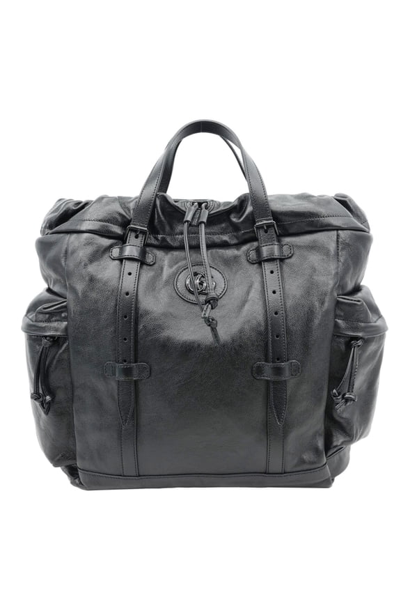 Pre-Owned Gucci Piuma Monochrome Leather Drawstring Bag Black 725664