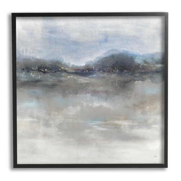 Stupell Industries Quiet Distant Landscape Misty Water Reflection Painting Black Framed Art Print Wall Art, Design by K. Nari