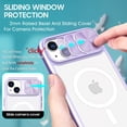 thumbnail image 5 of Clear Case Compatible with iPhone 15 MagSafe Sliding Camera Lens Cover with 1 Screen Protector, [Strong Magnets][Anti Yellow] Anti Scratch Acrylic Back Soft Frame iPhone 15 Case 6.1"(Purple), 5 of 17