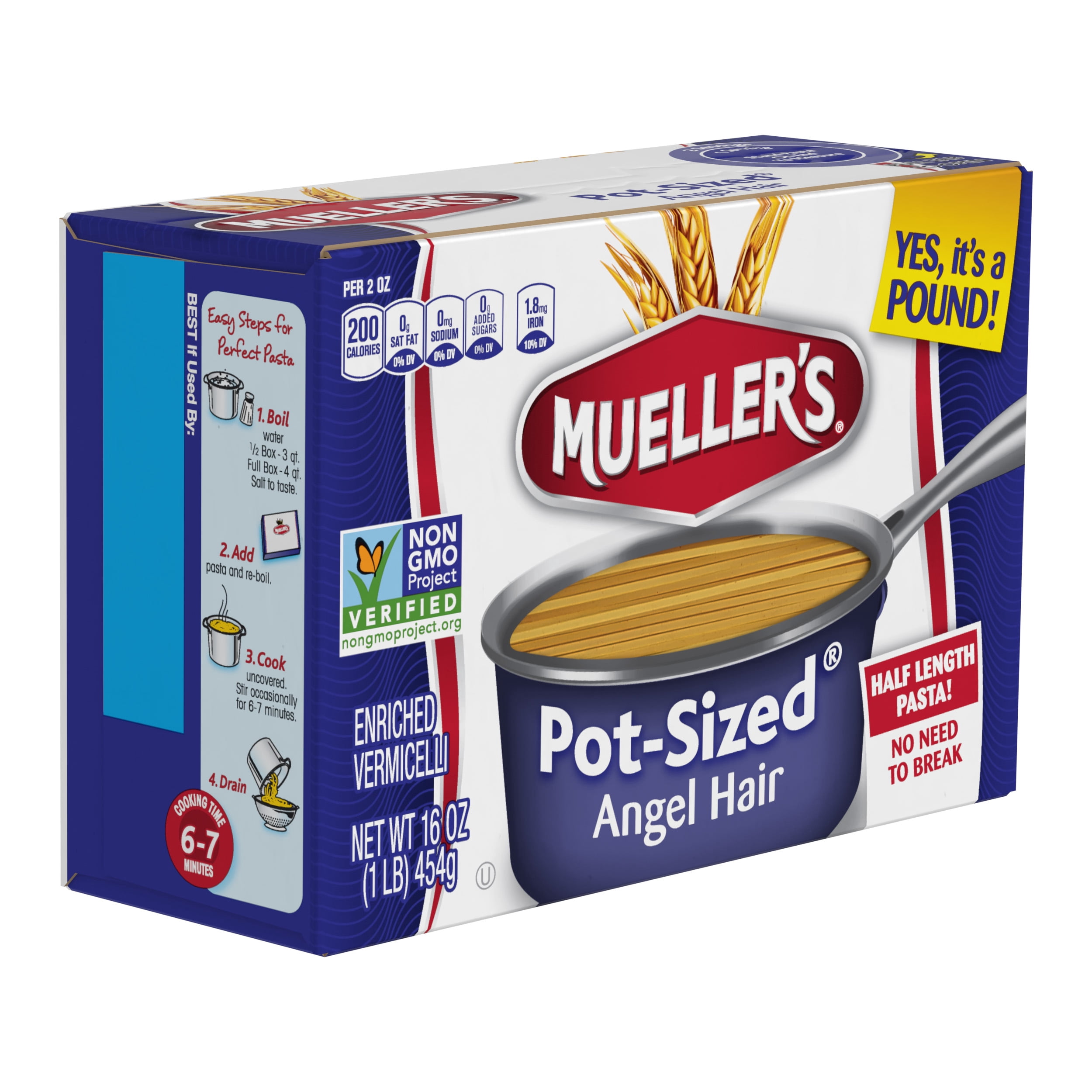 (2 pack) Mueller's Pot-Sized Sodium-Free, Cholesterol-Free Angel Hair Capellini Pasta, 16 oz (Shelf-Stable)