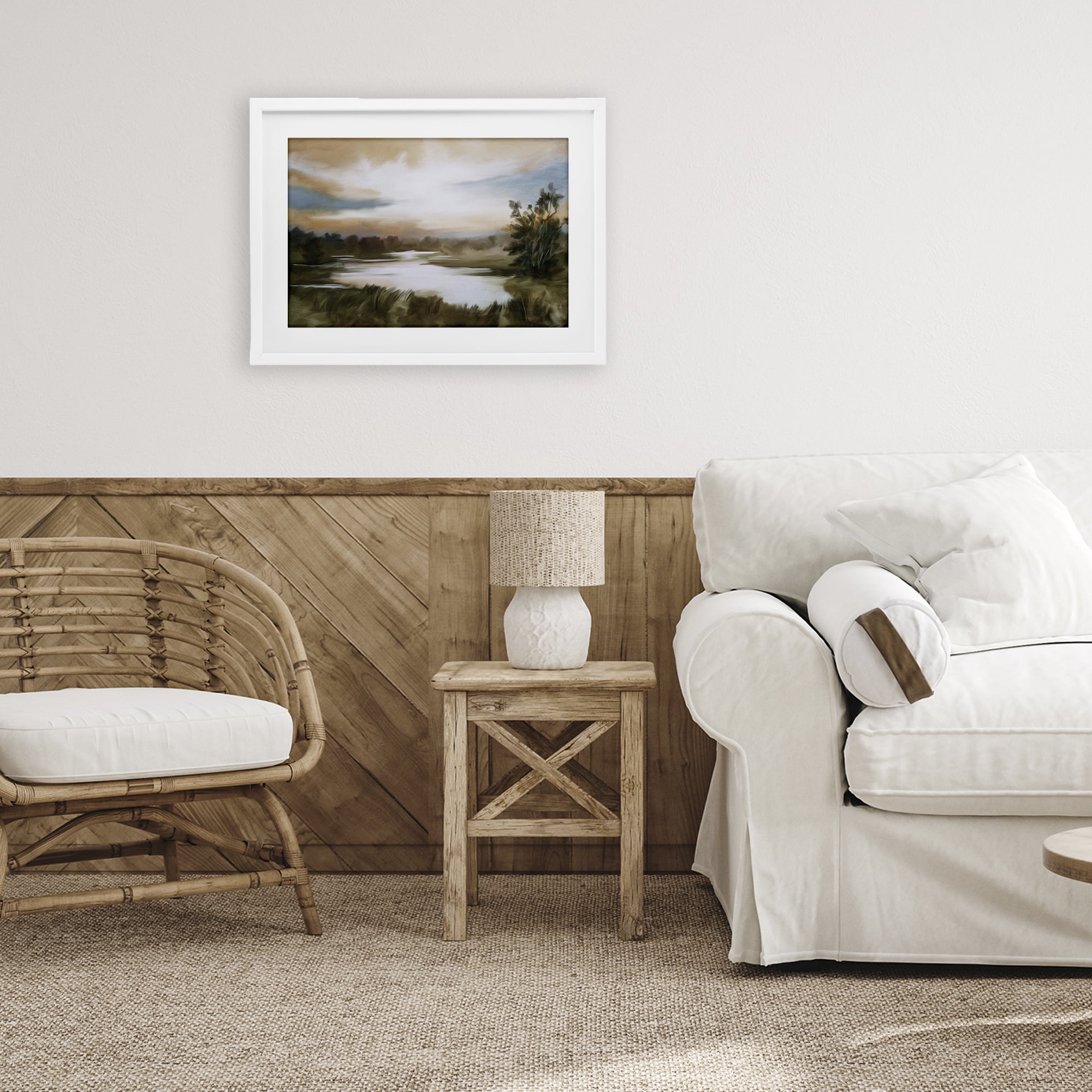 Stupell Industries Sunset Pond Countryside White Framed Print Under Glass, design by Kim Allen