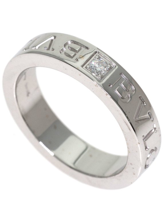 Pre-Owned Bulgari Double Logo 1P Diamond Ring, 18K White Gold, Women's BVLGARI