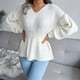 thumbnail image 4 of Women Autumn Winter Knitted Sweater Comfortable Skin Friendly Hem Ruffle Lantern Sleeve V Neck Sweater Polyester For Everyday ANGGREK Ropa, 4 of 8