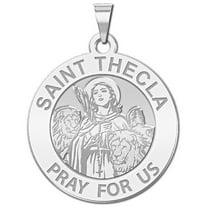 Picturesongold.Com Saint Thecla Religious Medal Necklace Pendants - 2/3 inch Size of Dime, Solid 14K White Gold
