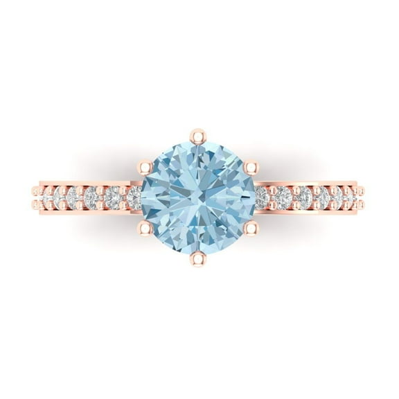 1.71ct Round Cut Blue Crystal 14k Pink Rose Gold Engraving Statement Bridal Wedding Designer Ring Size 7.5