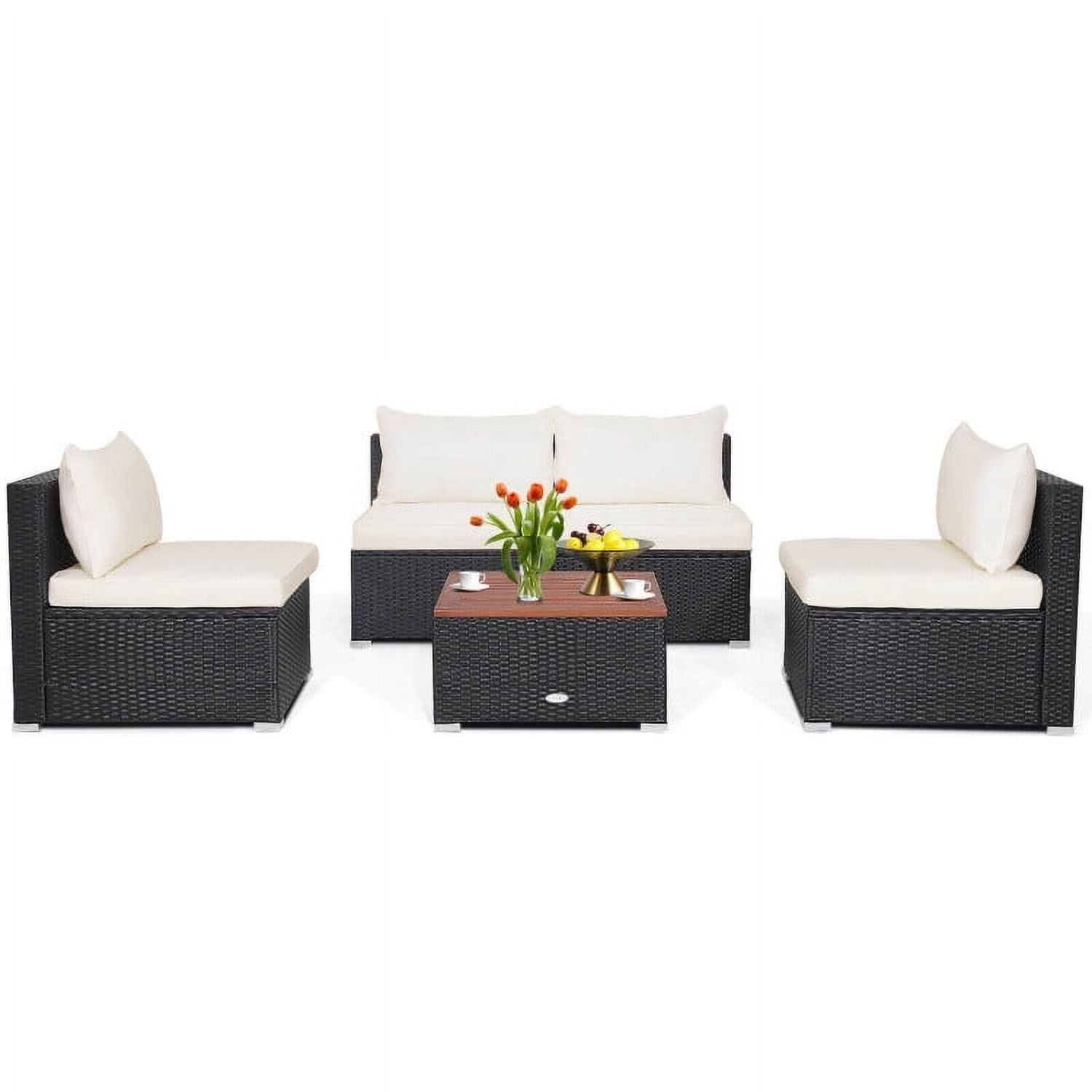 Barara King Outdoor Collection Set, Patio Conversation Table Chair Set, 5 Piece Outdoor Furniture Set with Solid Tabletop and Soft Cushions