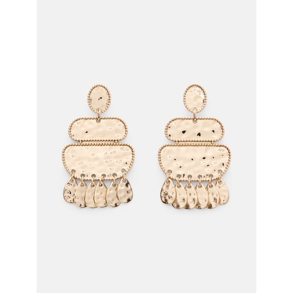 Scenario Women's Gold‑Tone Geometric Hammered Drop Earrings