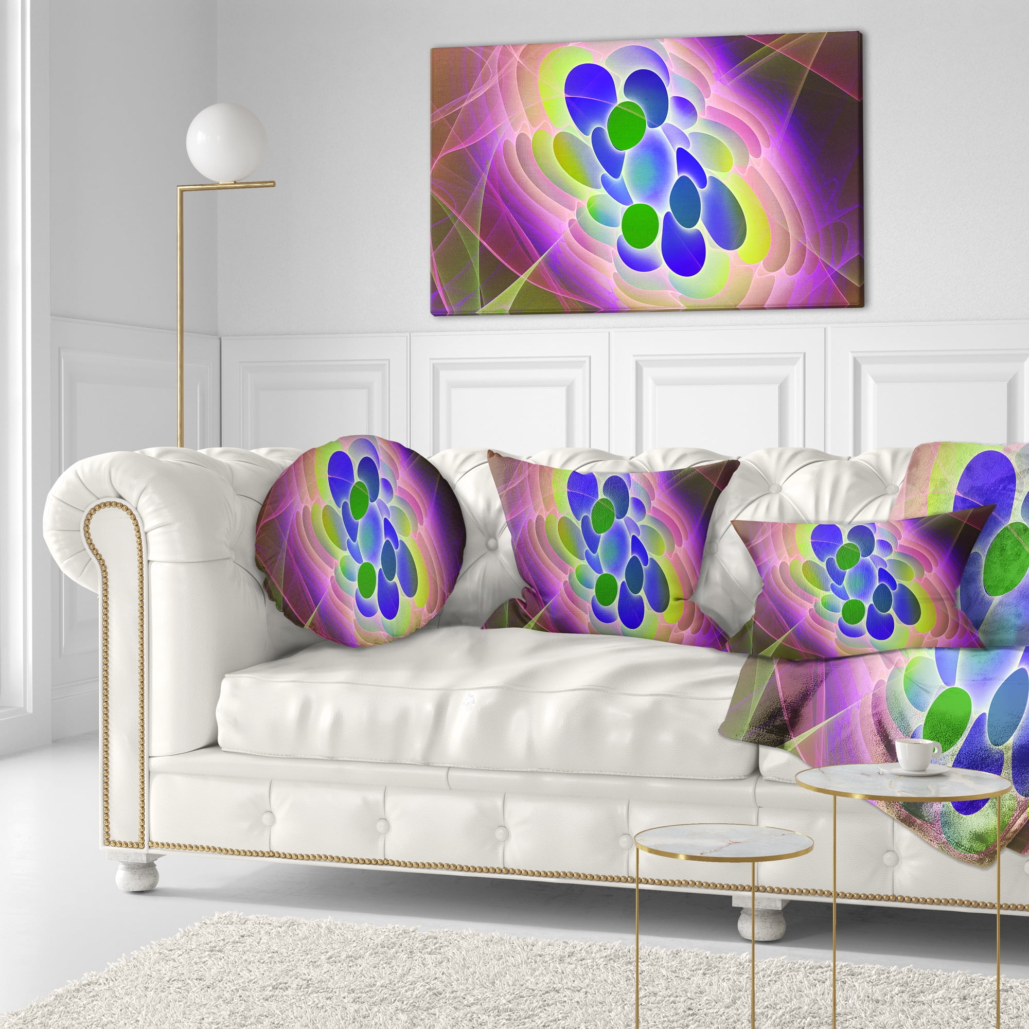 Designart Blue Green Fractal Virus Design - Abstract Throw Pillow - 12x20