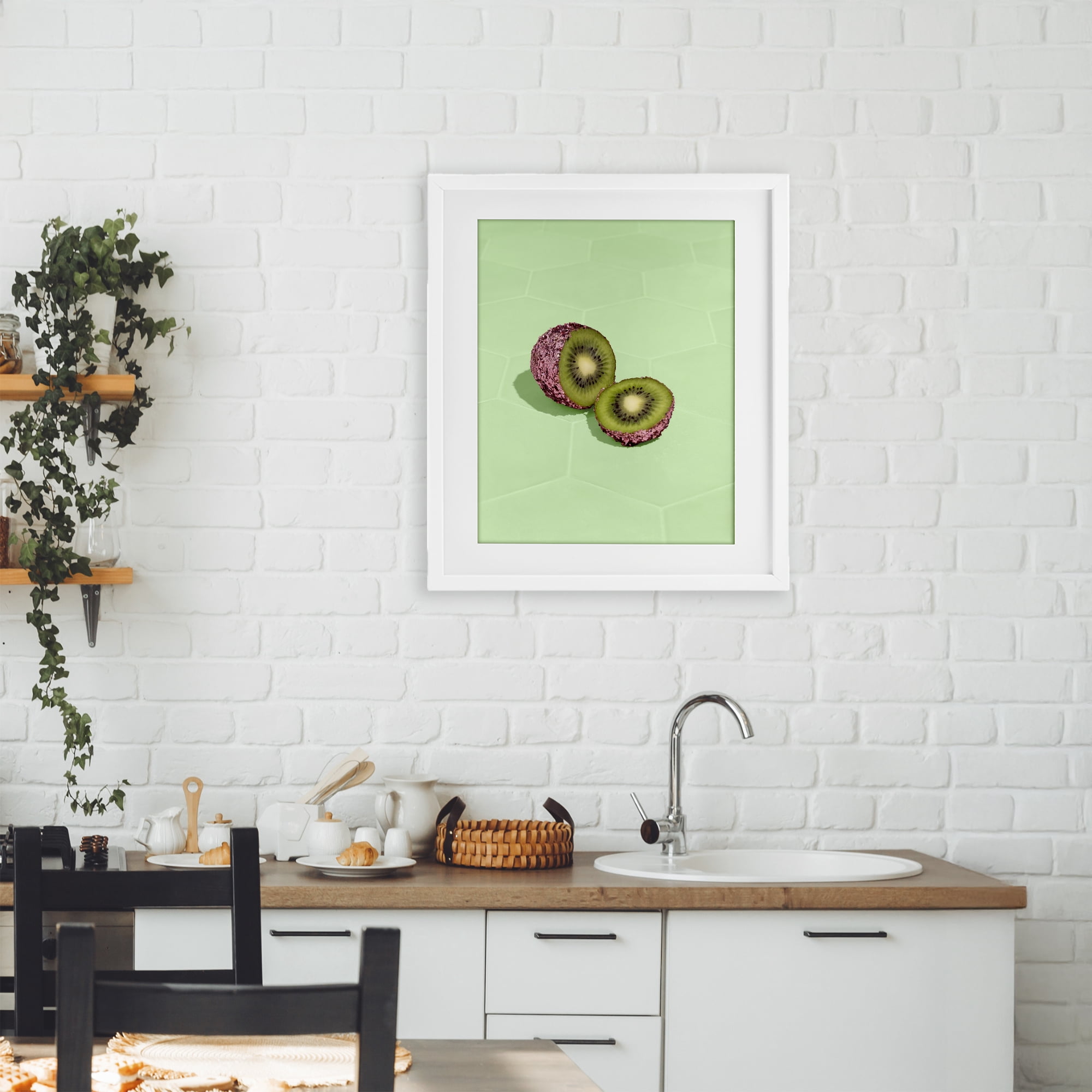 Stupell Industries Green Glimmer Kiwi White Framed Print Under Glass, design by LISH Creative