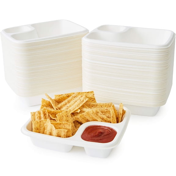 Avant Grub 7" Recycled Sugarcane Dual Compartment Nacho Trays, 100 Pack