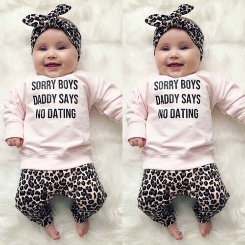 Afocuz Newborn Baby Girl Print Clothes Long Sleeve T-Shirt Top+Leopard Pants+Headband Sweatshirt Outfit Set