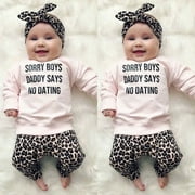 Newborn Baby Girl Leopard Print T-Shirt Top Pants Headband Outfit Clothes