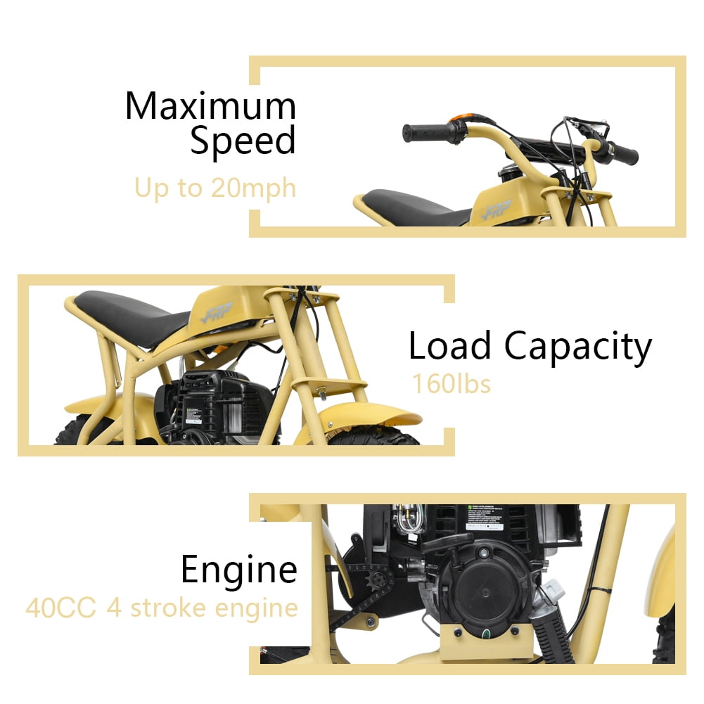 FRP DB003 Kids Dirt Off-Road Mini Dirt Bike, Kid Powered Dirt Bike Off-Road Dirt Bikes, Gas Powered Trail Mini Bike - Ultra Edition, Yellow