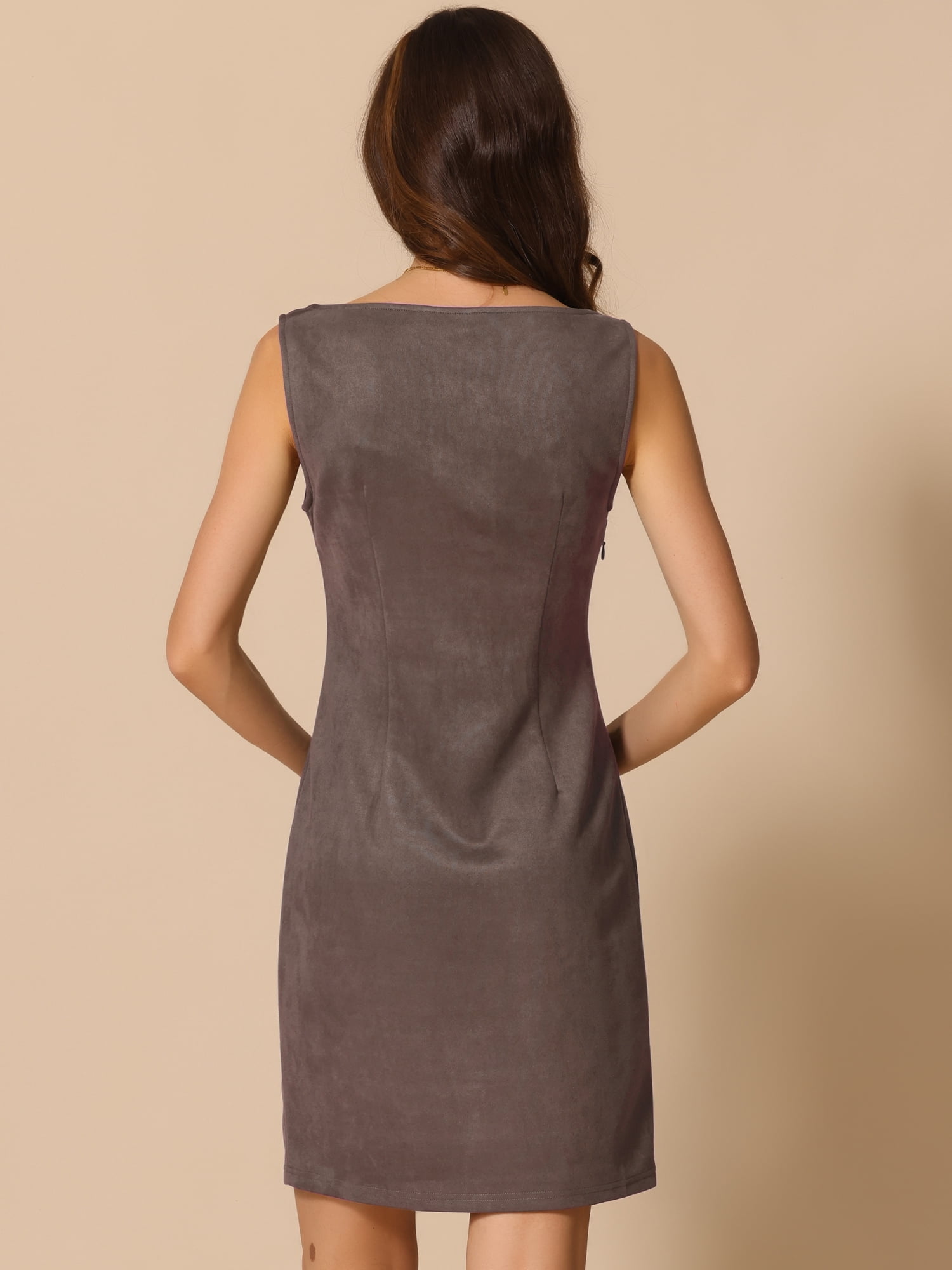 DARING DIVA Faux Suede Boat Neck Sleeveless Sheath Dress X-Large Coffee Brown