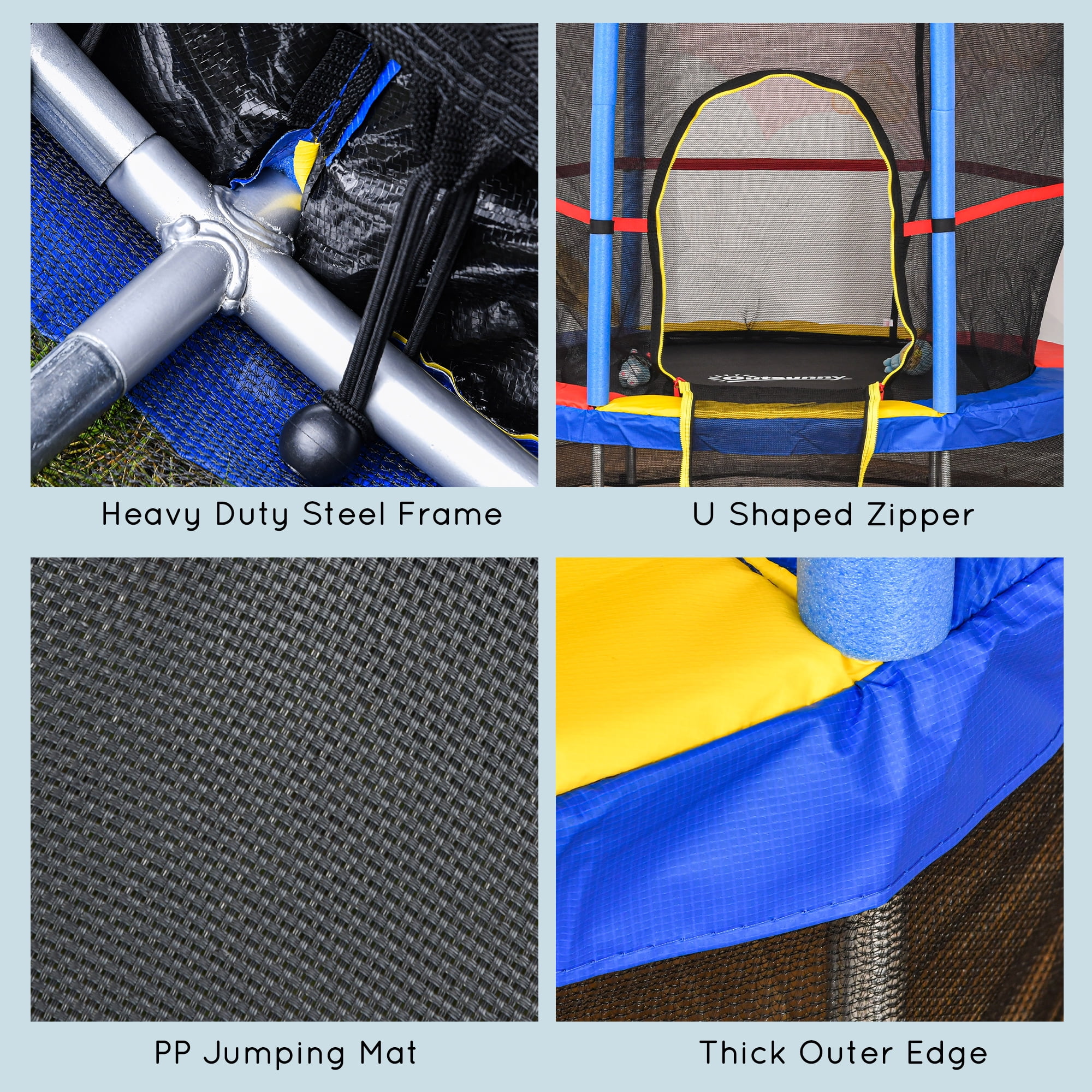 Outsunny 5FT Kids Trampoline with Enclosure Net, Springless, Safety Pad and Steel Frame for Indoor, Toddler Round Bouncer, Mixed Color