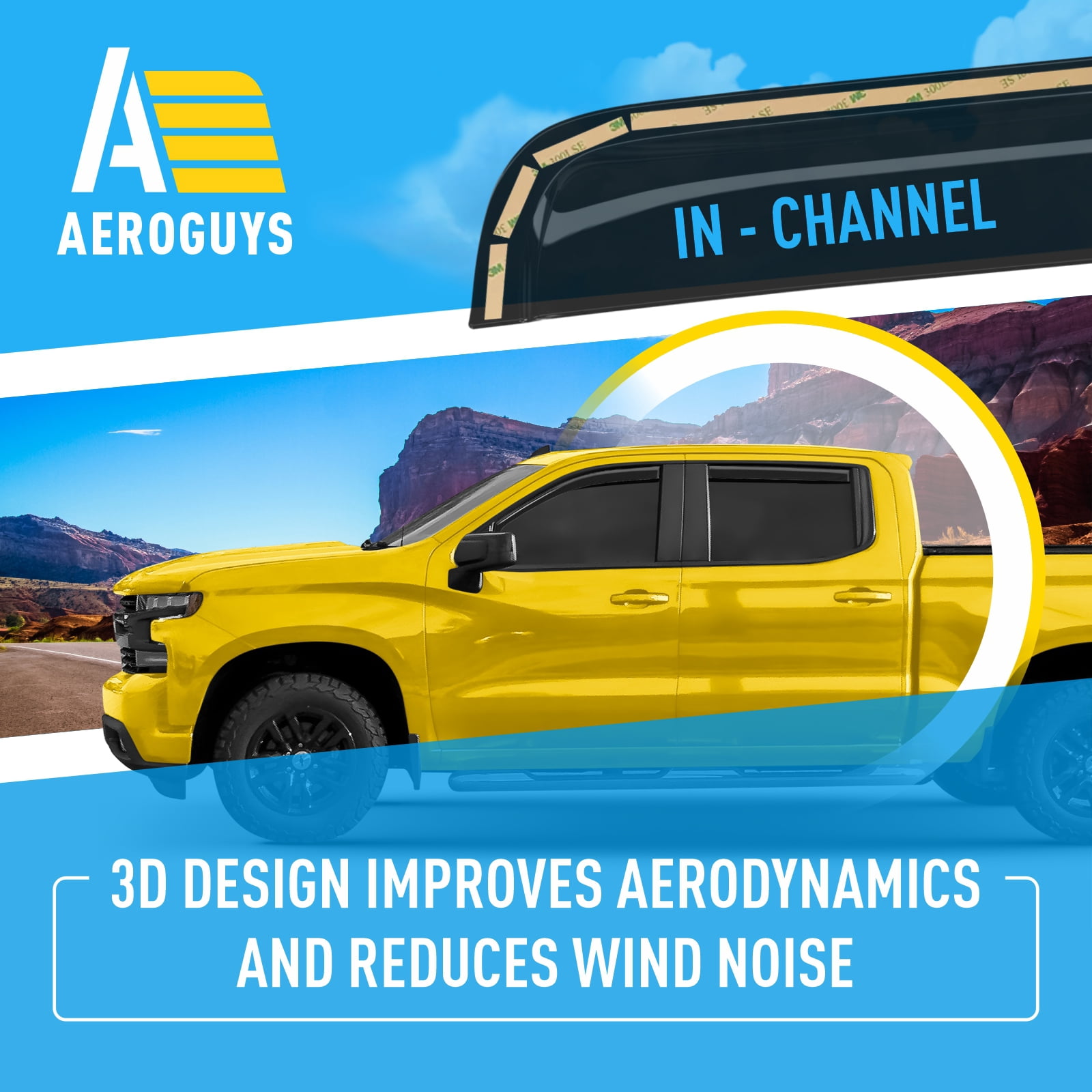 AEROGUYS In-Channel Window Deflectors Extra Durable Window Visors Rain Guards Fit for Chevrolet (Chevy) Silverado 1500 2019-2026 Crew Cab, Sun Visors, Wind Vent Visors, Truck Accessories-4pcs. AG0022